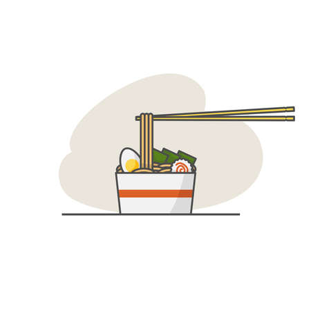 Ramen icon. Traditional Japanese noodles with chopsticks isolated on white background. Flat vector illustration.のイラスト素材