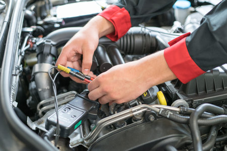 Car mechanic Measures the valuesの写真素材