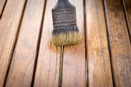 Painting on wooden table closeupの写真素材