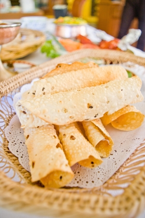 deep fried indian papads in basketの写真素材