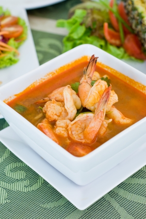 Thai famous dish tom yam goong or spicy soup with shrimpの写真素材