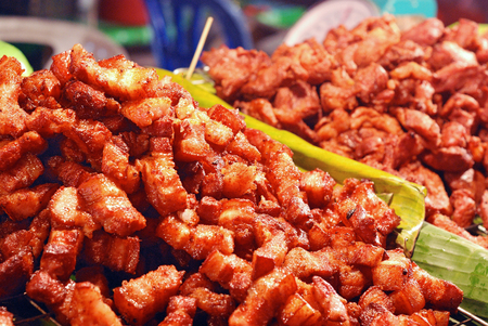 deep fried pork heap in market thai street foodの写真素材