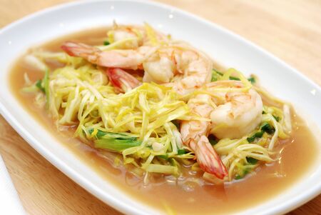 Chinese Stir fry shrimp with ginger and chiveの写真素材