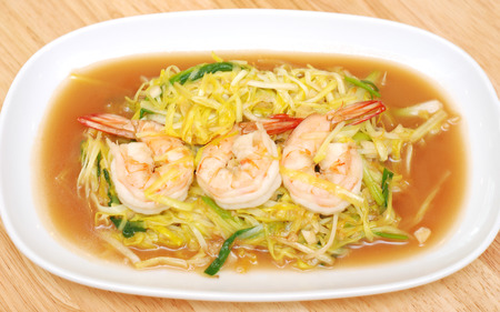 Chinese Stir fry shrimp with ginger and chiveの写真素材