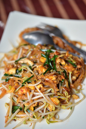 Selective focus of Thai stir fry noodle, popular Pad Thaiの写真素材