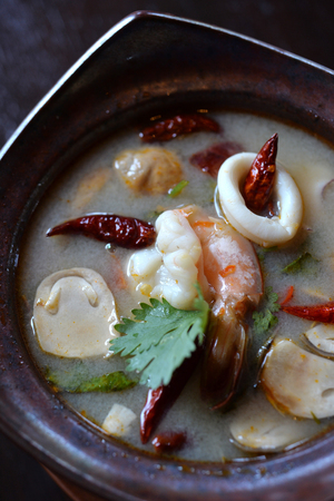 Tom Yum Soup with shrimp and other seafood, selective focus popular Thai foodの写真素材