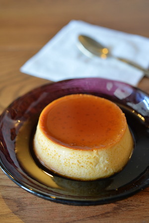 Closeup of creme caramel custard, selective focusの写真素材