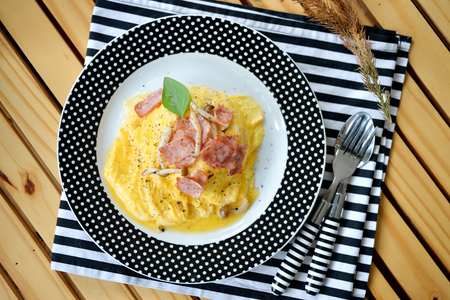 Omelete with ham and mushroom, popular Thai food, selective focusの写真素材