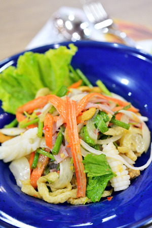 Mix seafood with spicy salad, selective focusの写真素材