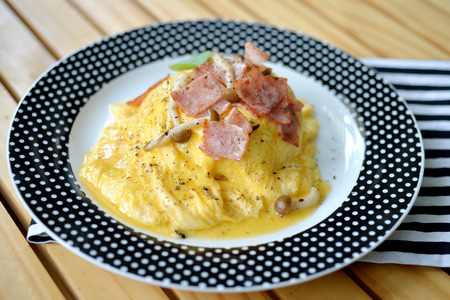 Omelete with ham and mushroom, popular Thai food, selective focusの写真素材