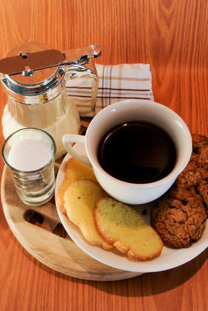 coffee cup and Breakfast on dark background の写真素材