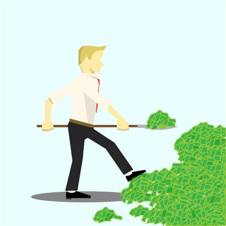 businessman takes the money with a shovel illustrationのイラスト素材