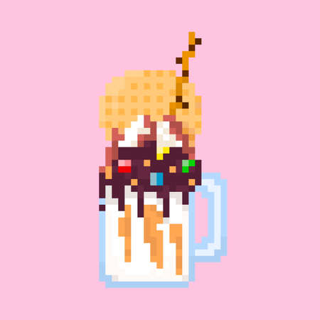Great tasty pixel dessert. Retro ice cream.のイラスト素材