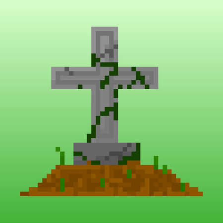 Pixel tombstone for games and applications. Scenery for Halloween.のイラスト素材