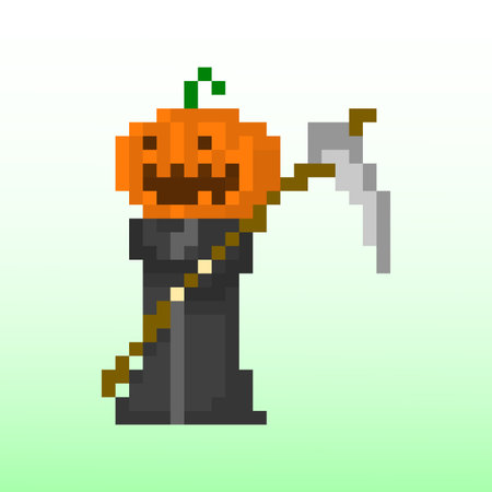 Pixel character death with a pumpkin head for games and applicationsのイラスト素材
