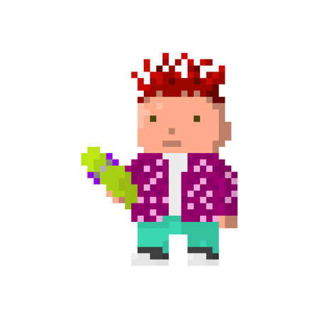 Pixel boy skater for games and websitesのイラスト素材