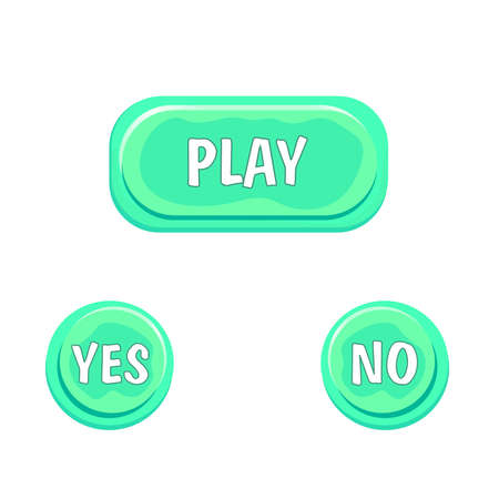 Set, collection of buttons for games, applications. Brilliant horizontal shape object, animated interval, start page panel, game screensavers. The icons are round green. Vector image.のイラスト素材