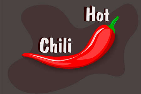 Red hot chili pepper with shadow on a brown background. Fresh pepper, an ingredient in Mexican cuisine, gives a sharp taste, fiery breath, burning sensation. Template for a banner. Vector imageのイラスト素材