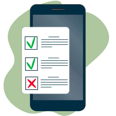 Phone with a checklist. Verification of completed actions, completed and unfinished tasks with green check marks and a red cross.のイラスト素材