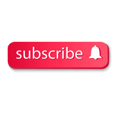 Red button template with text and bell. Subscribe to a channel or social media account. Vector illustrationのイラスト素材