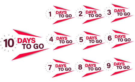 Set 1,2,3,4,5,6,7,8,9,10 days left. Time report. Discount, business offer. Buying at a low price, very profitable. Vector image.のイラスト素材