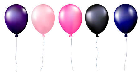 Set of realistic 3d balloons. Decor, decoration for Birthday, holidays, parties, weddings. Vector isolated illustration on white background. Pink, blue, purple element color.のイラスト素材