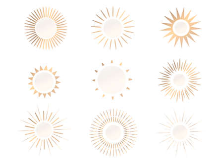 Sunrise or sunset icon in golden color in boho style. Linear, simple logo design, sun line art. Sunset vector logo design.Vector illustration.のイラスト素材