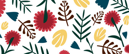 Floral pattern.Seamless background with plant elements. Wallpaper of leaves and flowers. Bright...