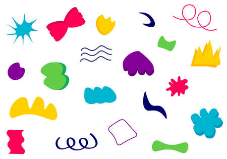 Set of vector abstract doodles. Isolated objects of various shapes. Modern colored pattern. Flat style illustration.のイラスト素材
