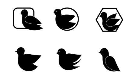 Birds with wings. Set of black icons. Design for logos with geometric shapes. Simple, isolated sign in silhouette style. Vector illustration.のイラスト素材