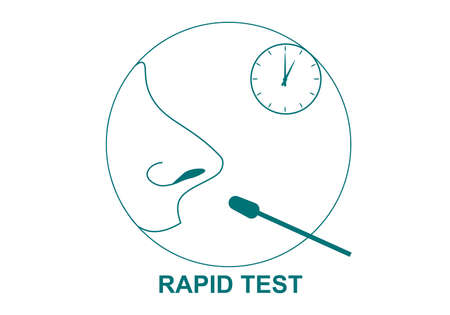 swab test . Simple icon, linear style.Laboratory analysis of a nasal swab.Diagnosis or definition of an infectious disease. Flat, round vector illustration.のイラスト素材