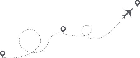 Airplane path icon. The flight path is indicated by a dotted line. Route in the form of a loop....