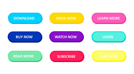 Set of buttons for websites and applications. Flat design for user interface. Colorful icons:...