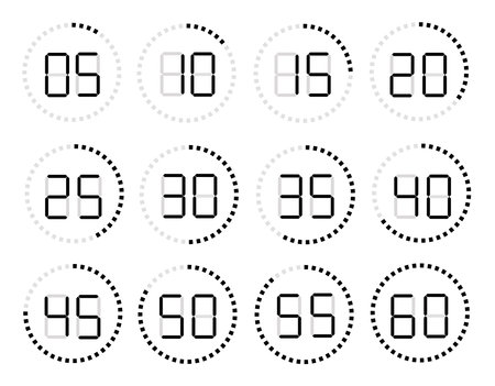 Manual stopwatch-chronograph, measurement in seconds. Ability to measure and calculate the time to achieve the goal. Countdown timer 5, 10.15, 20.25, 30.40.45, 50, 55.60. vector imのイラスト素材
