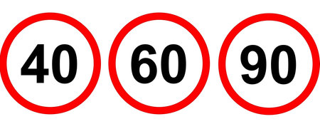 Speed â€‹â€‹limit sign, 40,60, 90 km. Red, round signal on the road. vector image.