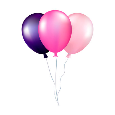 Set of realistic 3d balloons. Decor, decoration for Birthday, holidays, parties, weddings. Vector isolated illustration on white background. Pink, blue, purple element color.のイラスト素材
