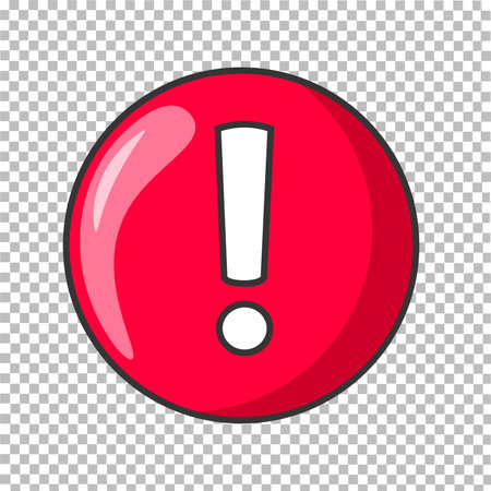 Exclamation icon. Red, flat, isolated warning sign. Simple round shape template design. vector illustrationのイラスト素材