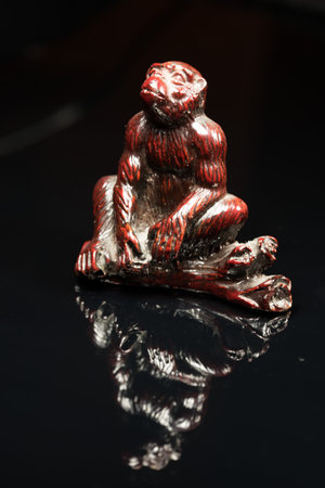 monkey figure on black background with reflectionの写真素材