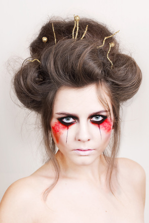 halloween make up beautiful model with perfect hairstyle. concept. retouchの写真素材