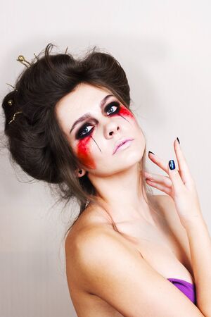 halloween make up beautiful model with perfect hairstyle. concept. retouchの写真素材