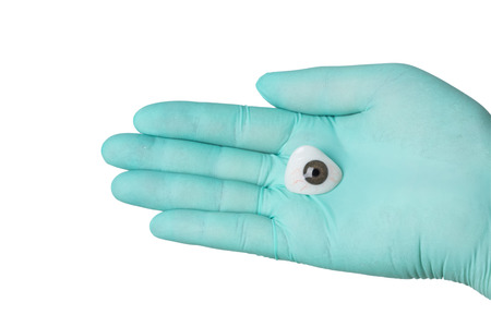 ocular prosthesis in the hands of the medic personalの写真素材