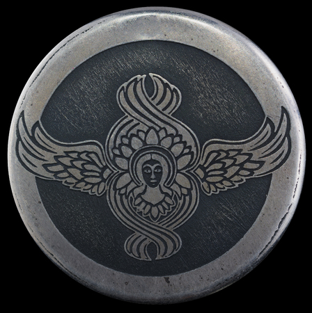 angel symbol on a silver pendantの写真素材