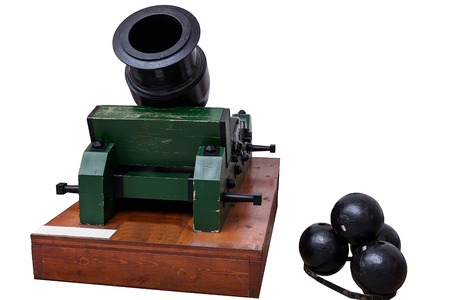cannon mortar isolated on whiteの写真素材