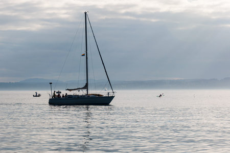 Yachts in the Puget Sound water near Seattle, Washington, USA