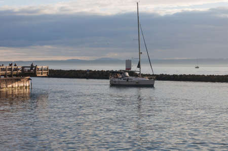 Yachts in the Puget Sound water near Seattle, Washington, USAの写真素材