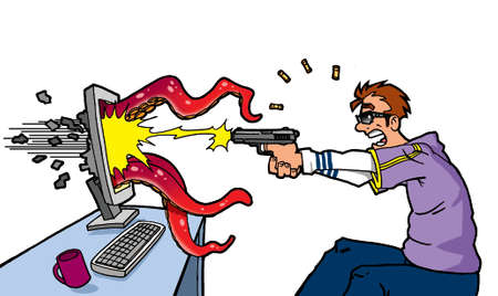very realistic game  Player shoots the monster from screen の写真素材