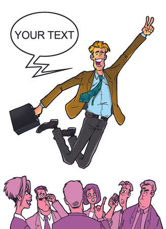young businessman jumping in joy の写真素材