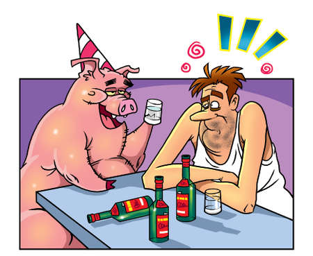 Party over  Drunken man an his illusion の写真素材