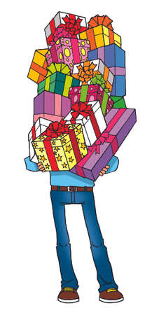 Cartoon man holding gifts の写真素材