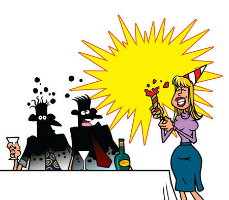 Drunken woman celebrating with fireworksの写真素材